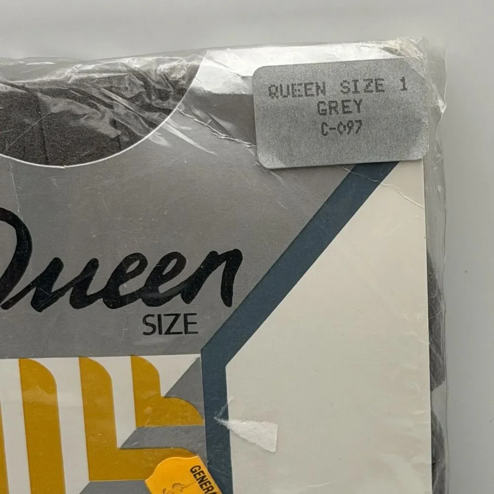 Top Care Pantyhose Vintage Queen Size Gray Reinforced Toe NOS 80s Cotton Shield